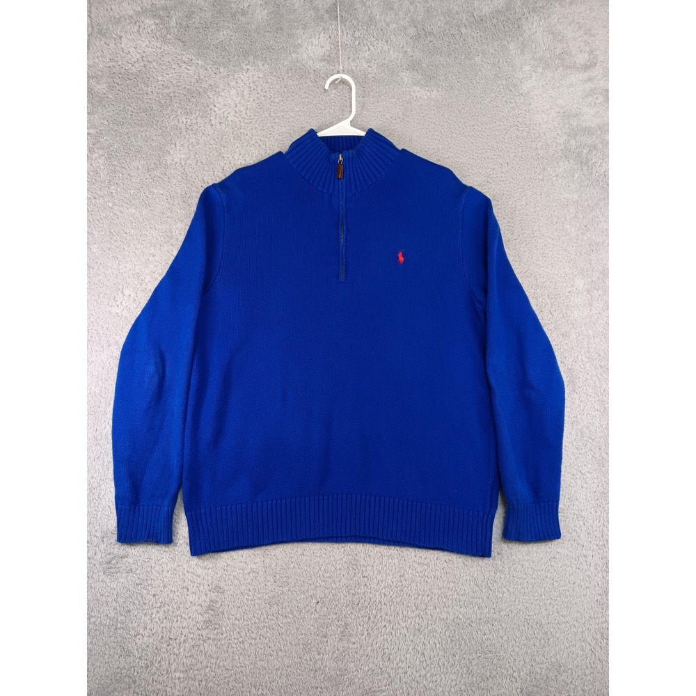 Polo Ralph Lauren Sweater Men L Blue Quarter Zip Pullover Cotton Knit